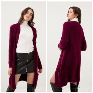 Boutique Marled Maroon Long Line Cardigan Sweater with Pockets Size L